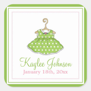 Little Girl's Green Dress Baby Birth Stickers