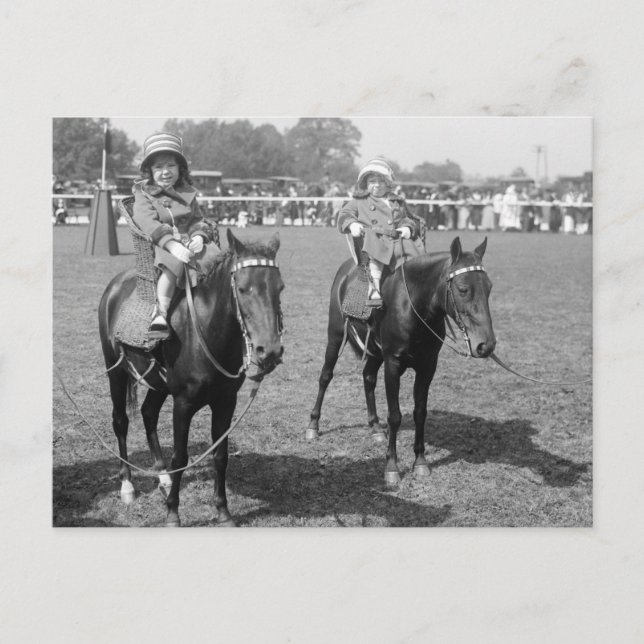 Little Girls on Horseback, early 1900s Postcard (Front)