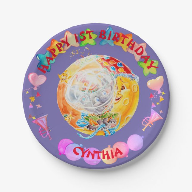 Little Girls Personalized Birthday Paper Plates. Plate (Front)