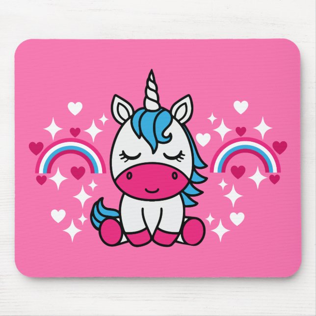 Little Girls Pink Rainbow Unicorn Mouse Pad (Front)