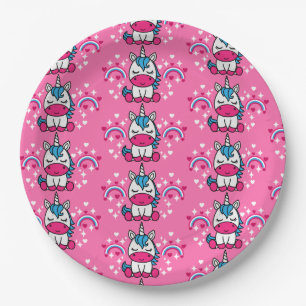 Little Girls Pink Rainbow Unicorn Paper Plate