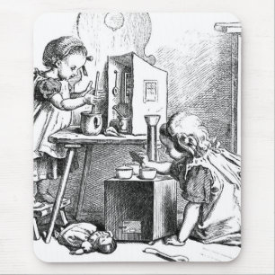 Little girls playing house etching mouse pad