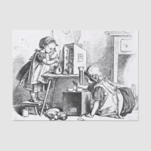 Little girls playing house etching tissue paper