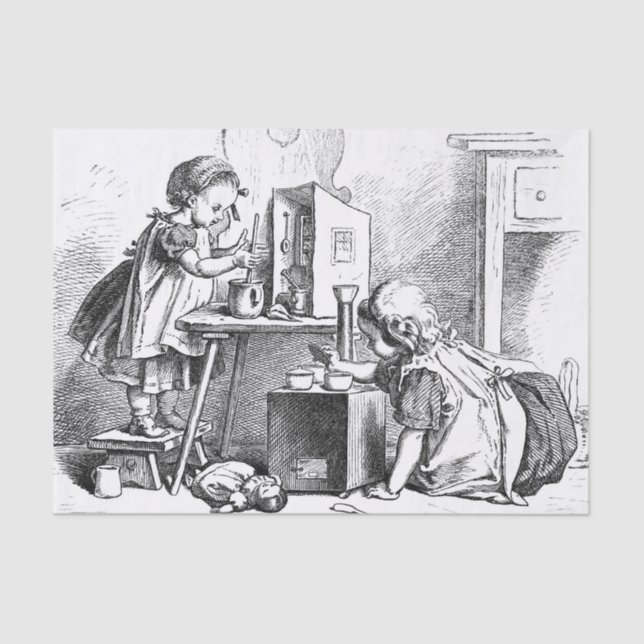 Little girls playing house etching tissue paper (Front)