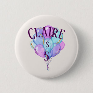 Little Girl's Princess Birthday Balloons 2 Inch Round Button