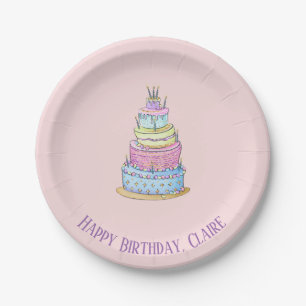 Little Girl's Princess Birthday Cake Paper Plate