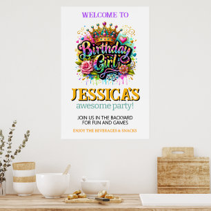 Little Girls Princess Crown Birthday Girl Poster