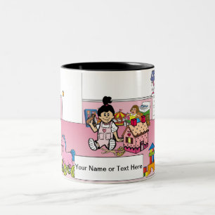 Little Girl's Room Cartoon by PrintedPerfection Two-Tone Coffee Mug