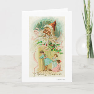 Little Girls Spying through Bedroom Door Holiday Card