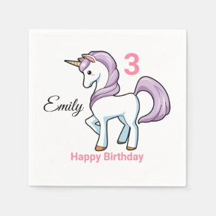 Little Girl's Unicorn Party Age & Name Napkin