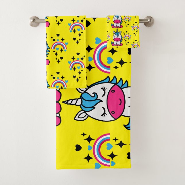 Little Girls Unicorn Pony Bath Towel Set (Insitu)