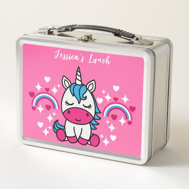 Little Girls Unicorn Pony Metal Lunch Box (Front)