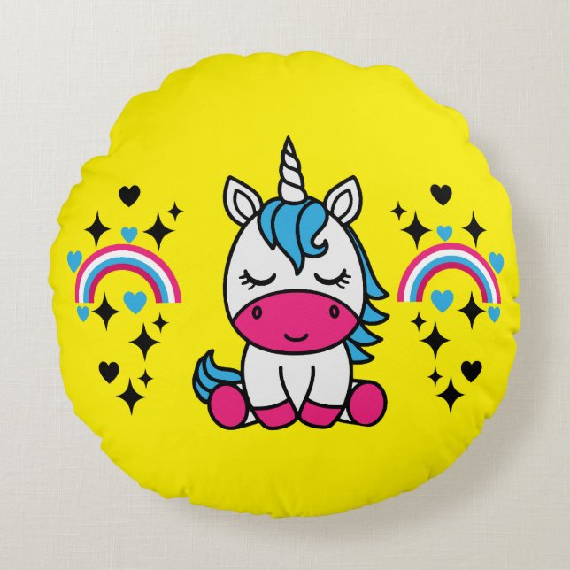 Little Girls Unicorn Pony Round Pillow (Front)