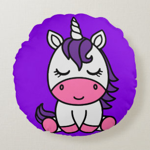 Little Girls Unicorn Pony Round Pillow