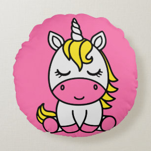 Little Girls Unicorn Pony Round Pillow
