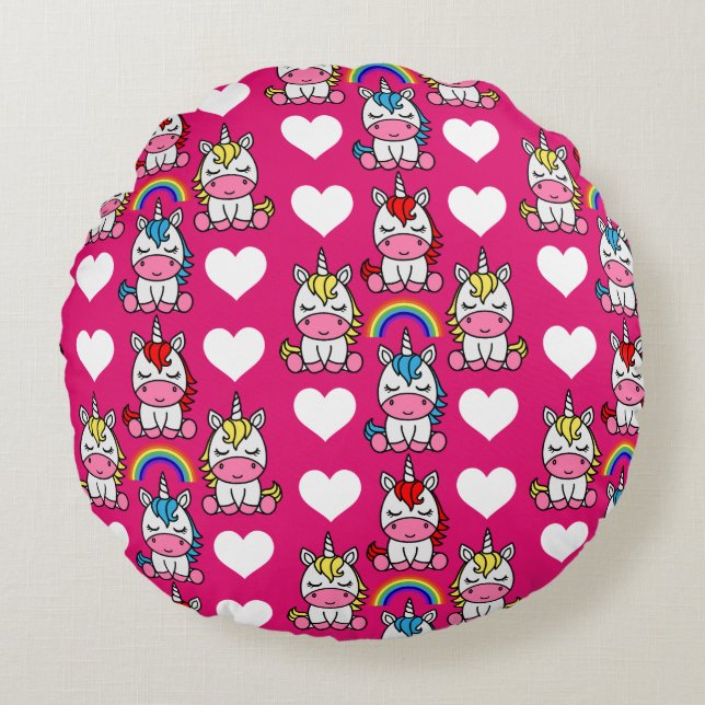 Little Girls Unicorn Pony Round Pillow (Front)
