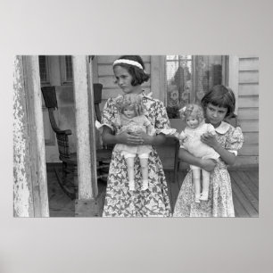 Little Girls with Dolls, 1930s Poster
