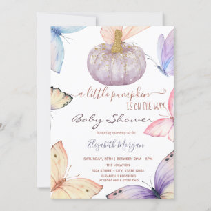 Little Glitter Pumpkin Butterflies Baby Shower Invitation