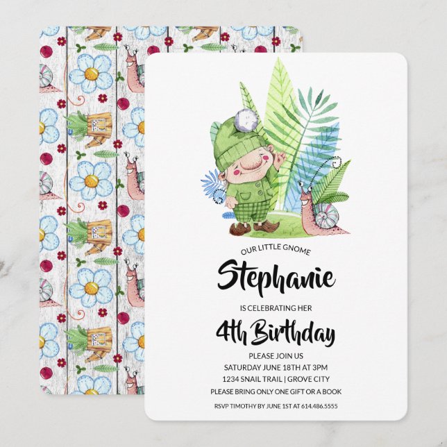Little Gnome Birthday Invitation (Front/Back)
