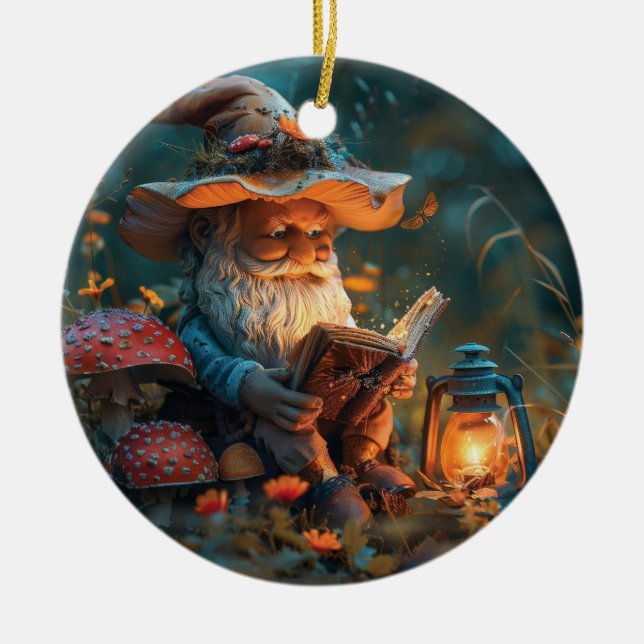 Little gnome reading a book  ceramic ornament (Front)