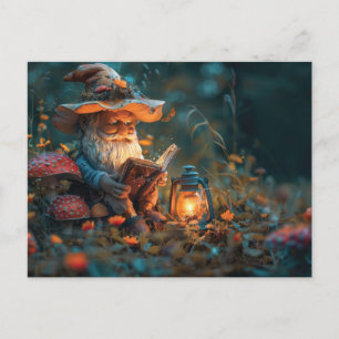 Little gnome reading a book  postcard