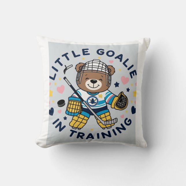 Little goalie in action throw pillow (Front)