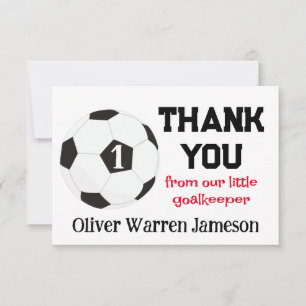 Little Goalkeeper Soccer Baby Boy's 1st Birthday Thank You Card