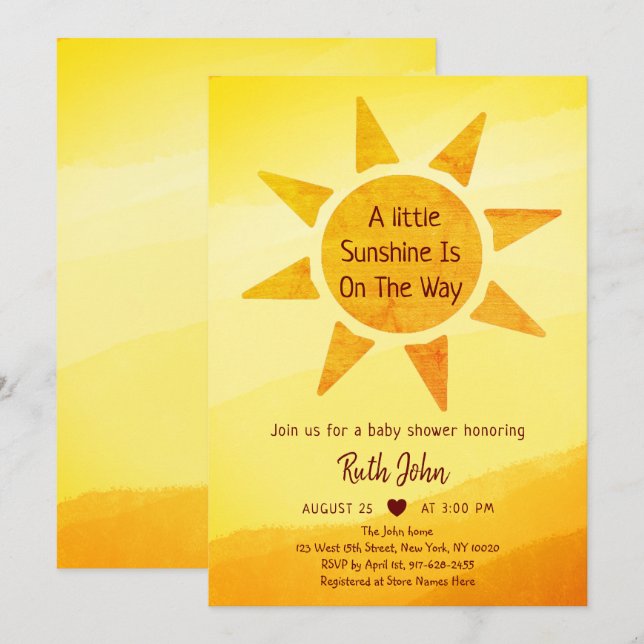 Little Gold Sunshine Modern Boho Baby Shower  Invi Invitation (Front/Back)