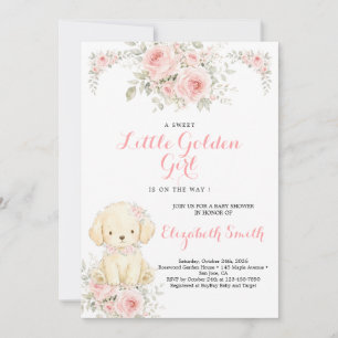 Little Golden Girl Baby Shower Golden Retriever Invitation