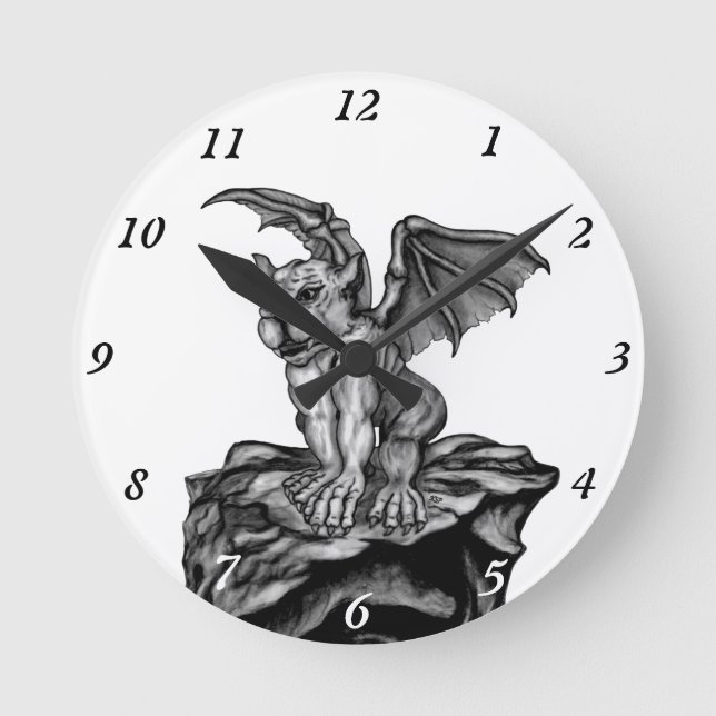 Little Golem Gargoyle Round Clock (Front)