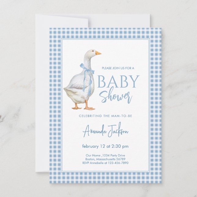  Little Goose Blue Boy Baby shower Invitation (Front)