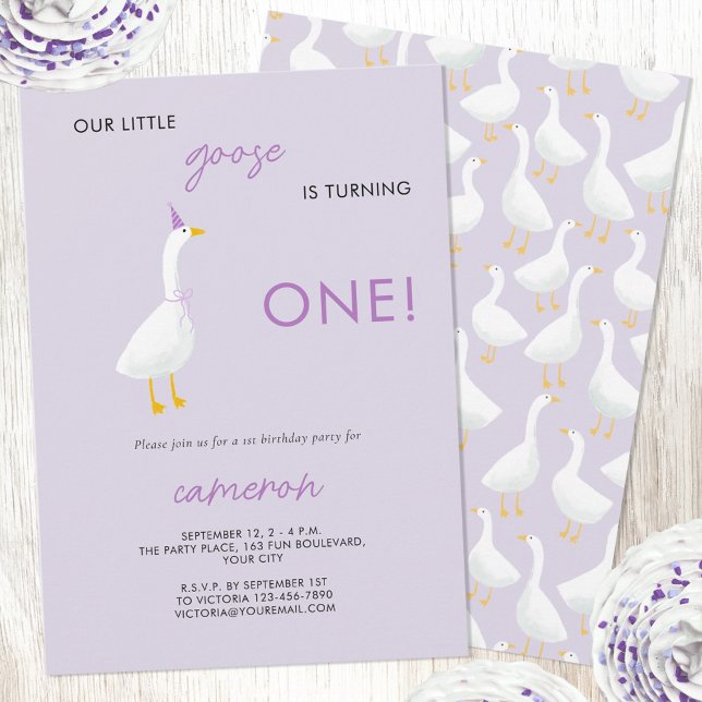 Little Goose First 1st Birthday Party Invitation (Our Little Goose is turning one!  Personalized custom text geese themed first 1st birthday invite)