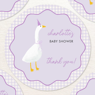 Little Goose Gingham Baby Shower Thank You Classic Round Sticker