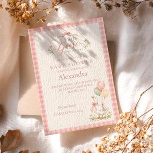 Little Goose Pink Gingham Baby Shower Invitation