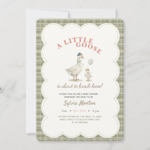 Little Goose Sage Green Gingham Bow Baby Shower Invitation