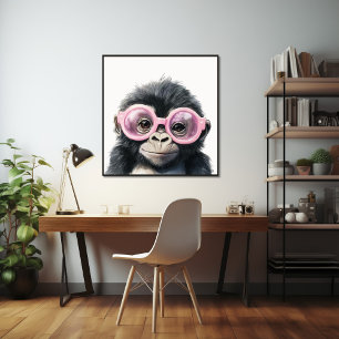 Little Gorilla with Pink Glasses Poster