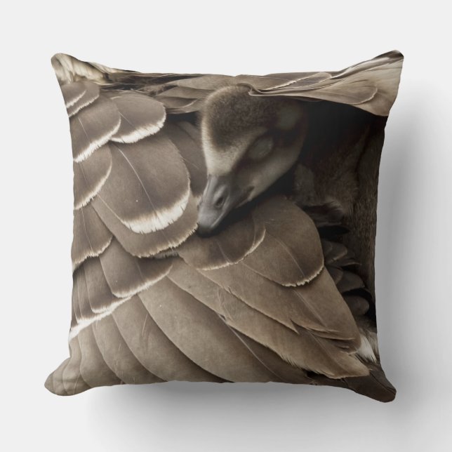 Little Gosling Under Mom's Wing Throw Pillow (Front)