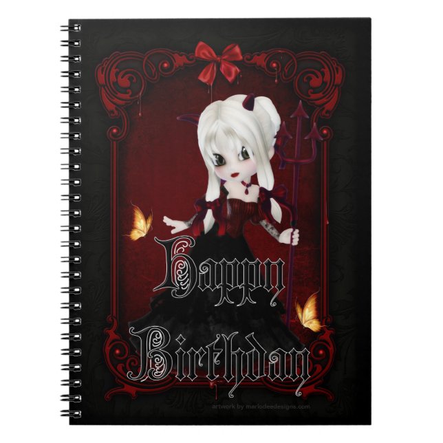Little Goth Devil Girl Happy Birthday Note Book 2 (Front)