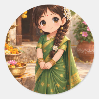 Little Grace in Green Classic Round Sticker