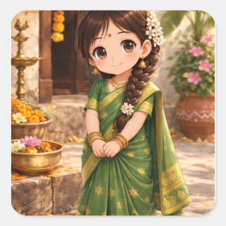 Little Grace in Green Square Sticker