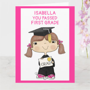 Little Graduate Girl Brown Hair Big Card