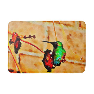 Little Green and Red hummingbird Bath Mat