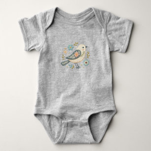 Little Green Bird Floral Baby Bodysuit