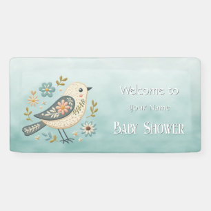 Little Green Bird Floral Baby Shower Banner
