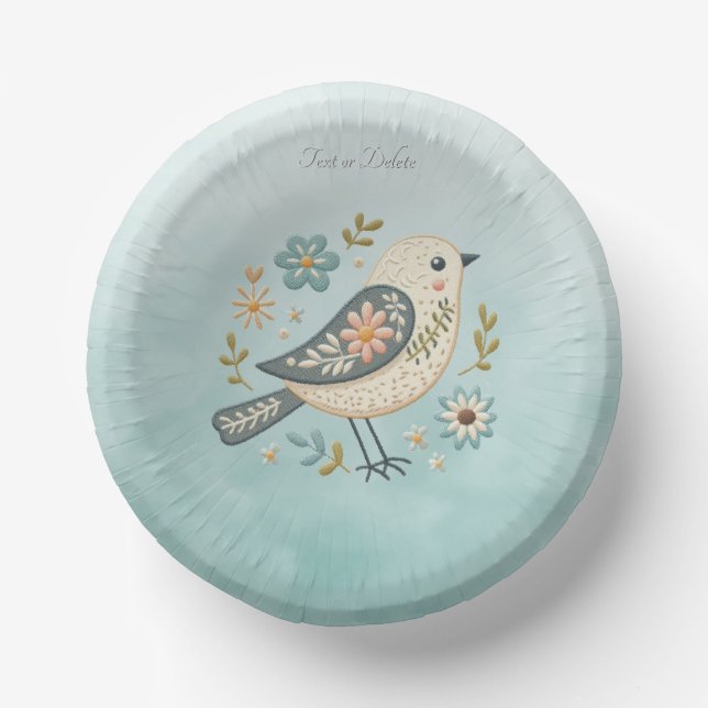 Little Green Bird Floral Paper Bowl Paper Plate (Front)