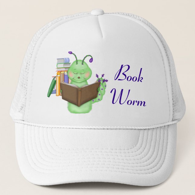 Little Green Bookworm Trucker Hat (Front)