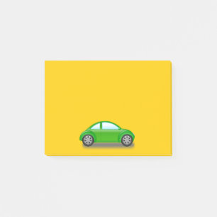 Little Green Car on Yellow Post It Note