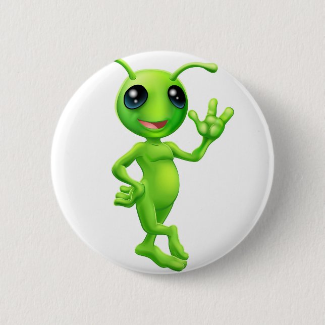 Little green man alien 2 inch round button (Front)
