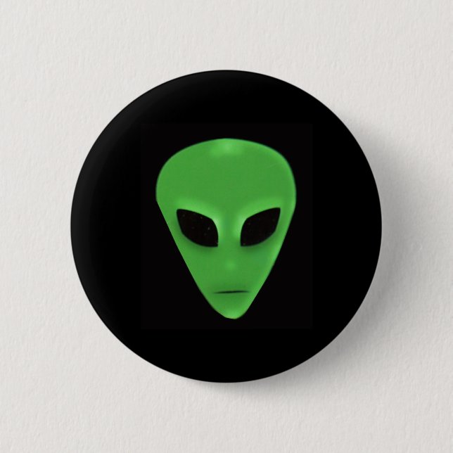 Little Green Man Alien Face 2 Inch Round Button (Front)