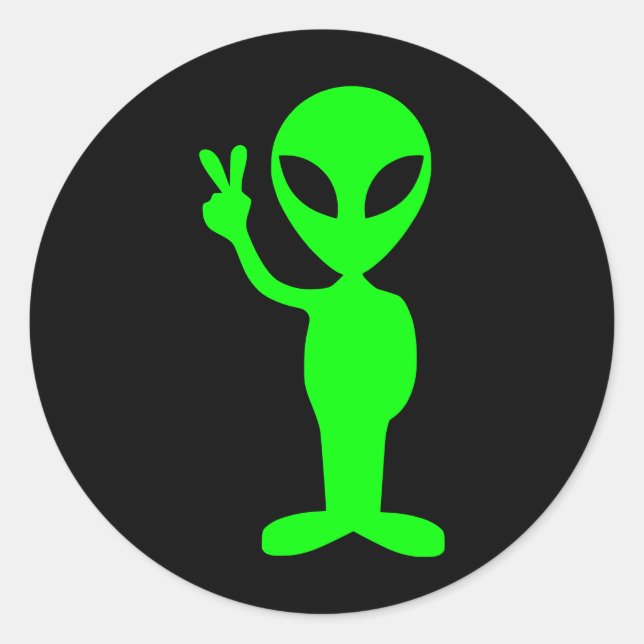 Little Green Man on Black Classic Round Sticker (Front)